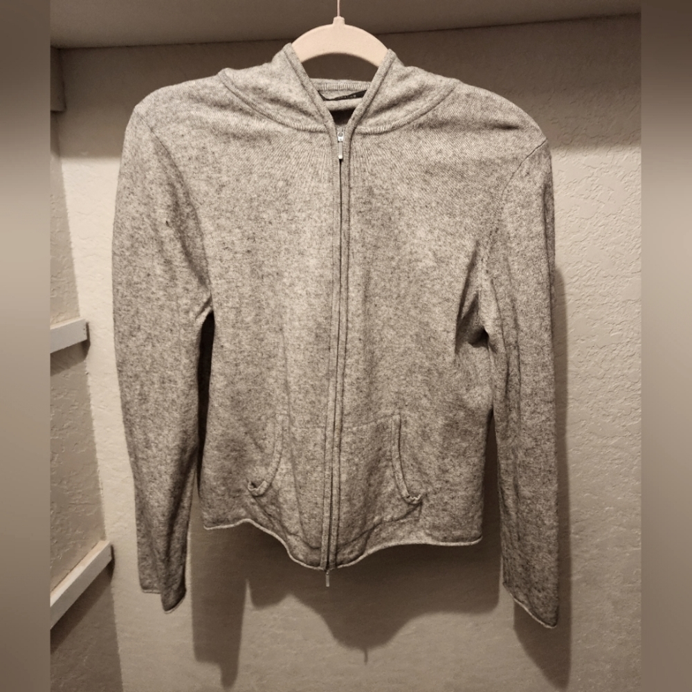 100% cashmere zip up hooded cardigan, grey